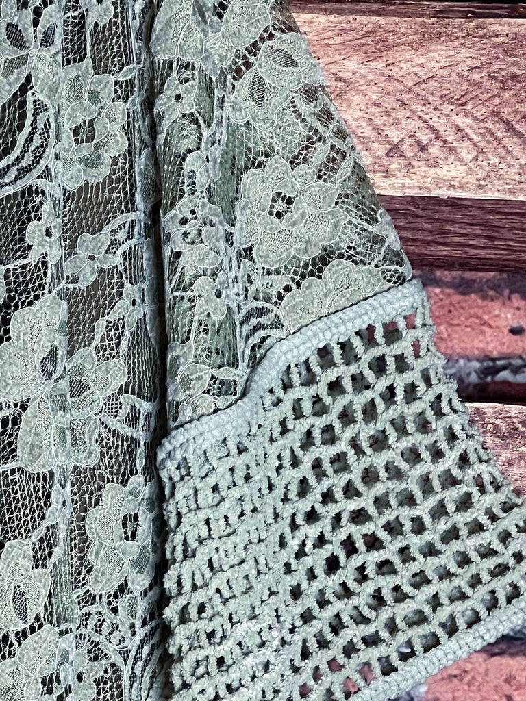 THE SOUNDS OF LOVE CROCHET LACE KIMONO IN SAGE