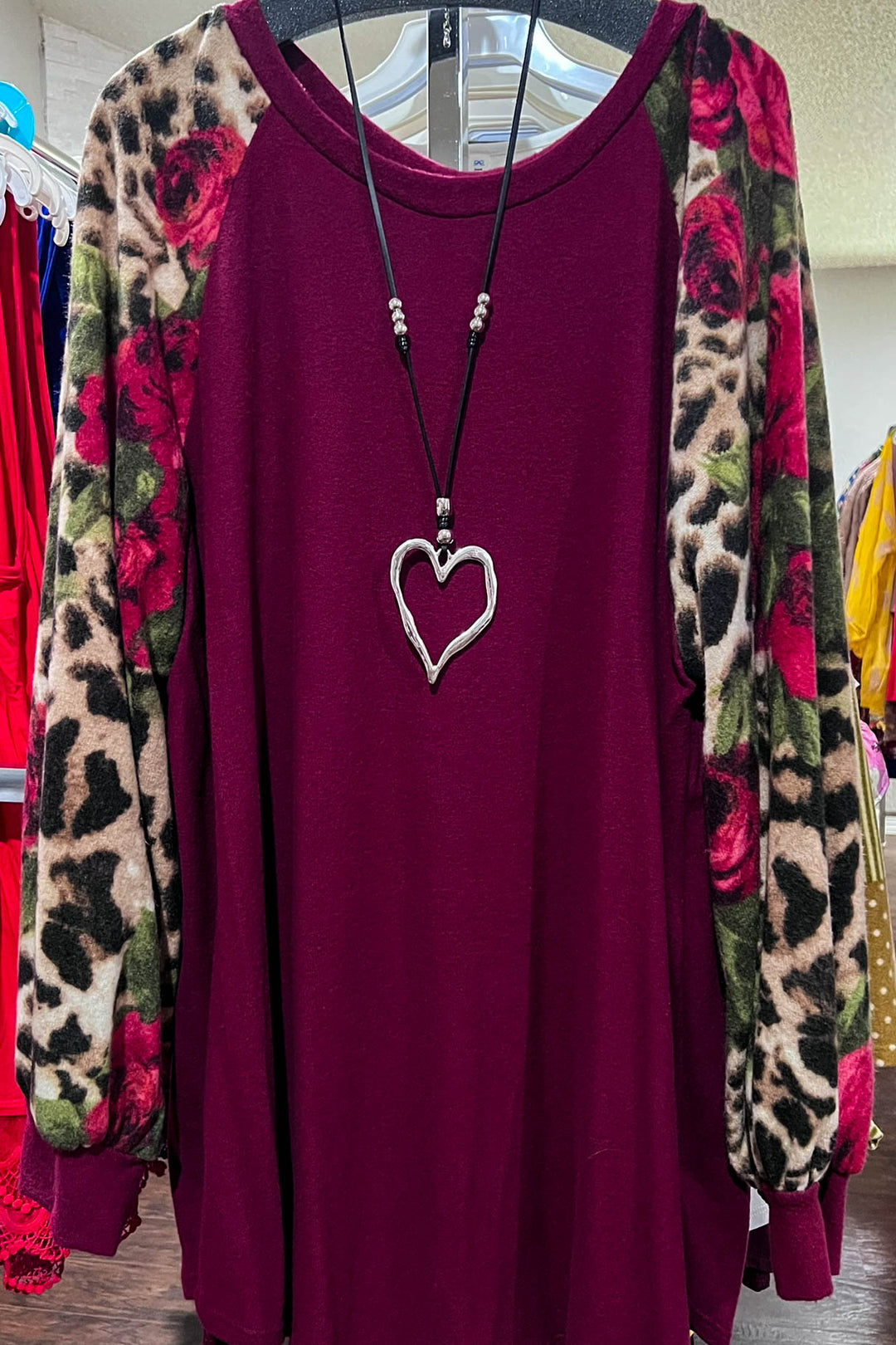 CAUGHT BY SURPRISE FLORAL FLEECE TUNIC IN BURGUNDY -----------SALE