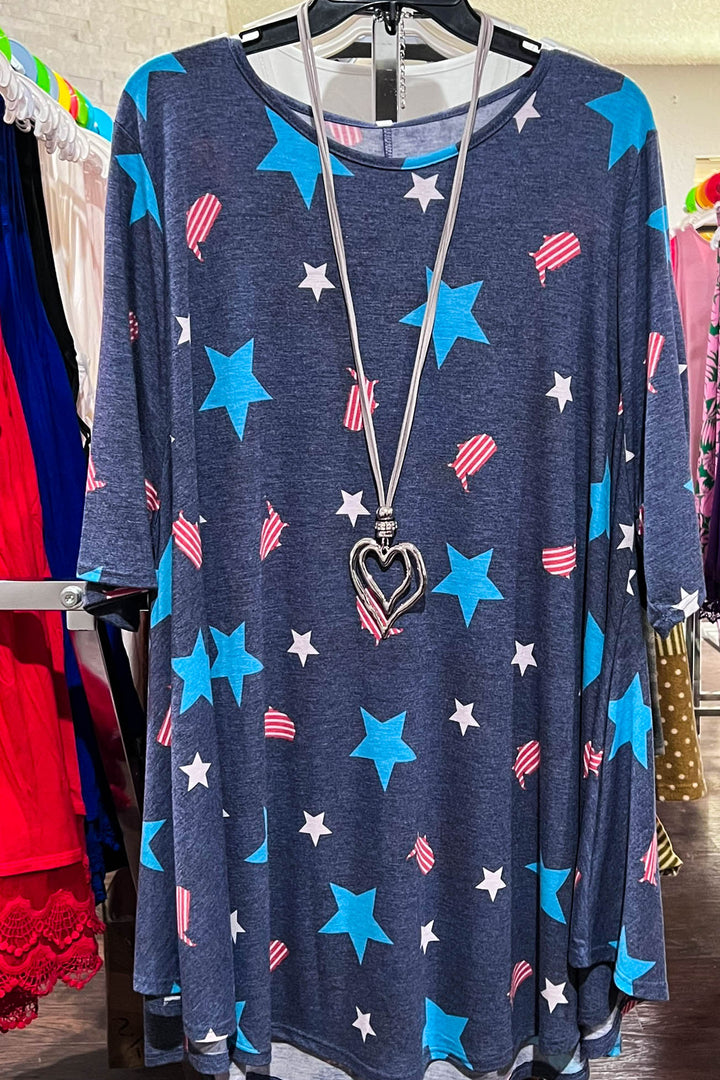 STARS IN BLUE DENIM & MULTI-COLOR TUNIC---------SALE