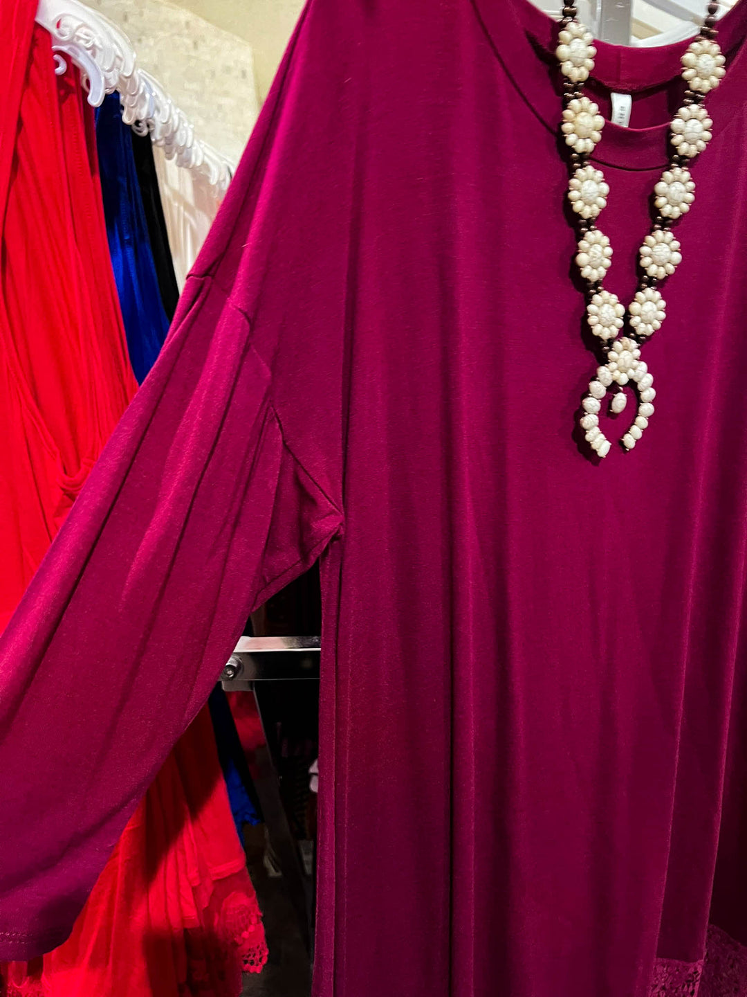 LACE PRETTY T-SHIRT TUNIC IN BURGUNDY-------SALE