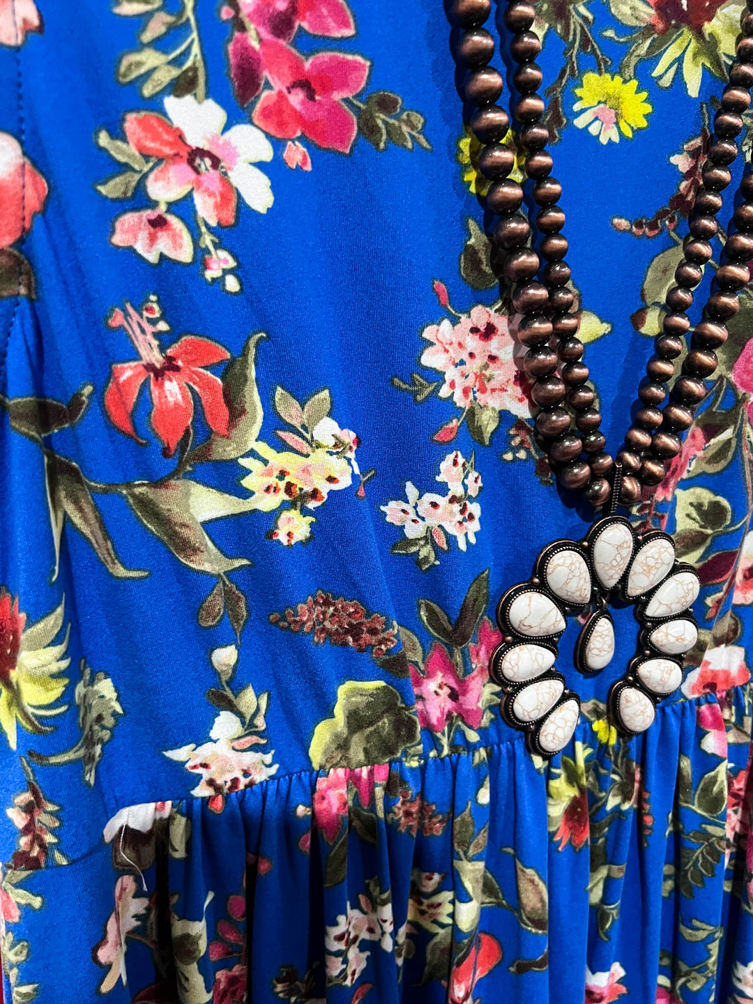 THE BRIGHTER SIDE FLORAL DRESS IN ROYAL BLUE MIX----------SALE