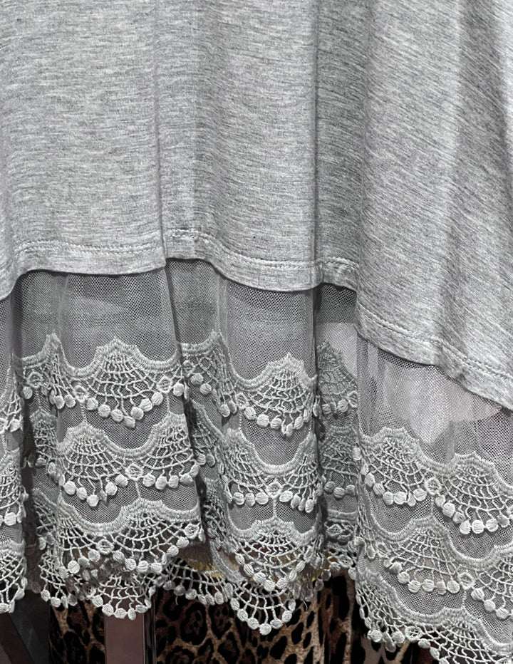 06-12 SIZE - LACE T-SHIRT TUNIC IN GRAY-----------SALE