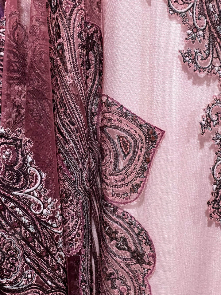 ENCHANTING WAYS VELVET & BURNOUT KIMONO IN OLD ROSE ---------SALE