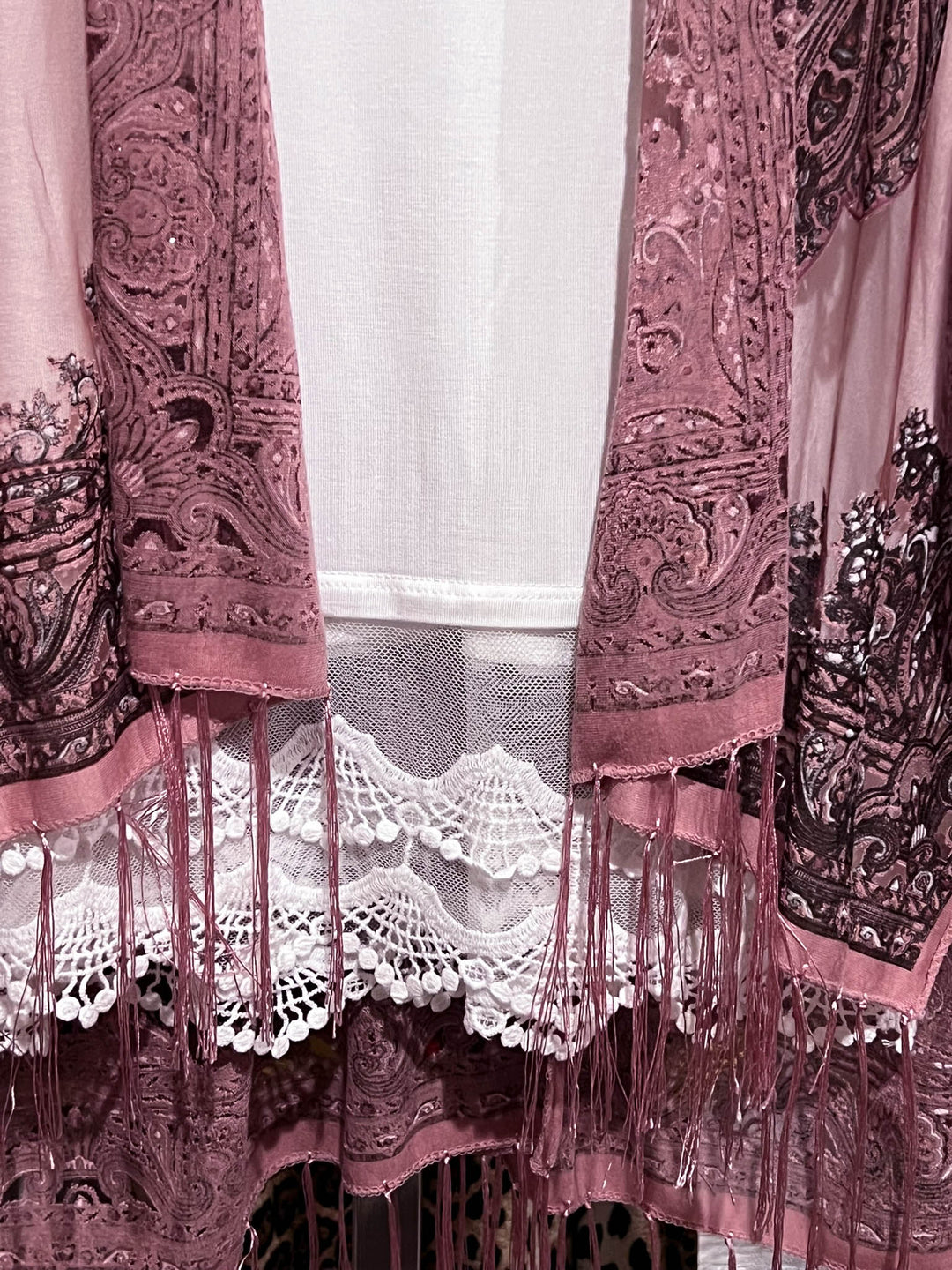 ENCHANTING WAYS VELVET & BURNOUT KIMONO IN OLD ROSE ---------SALE