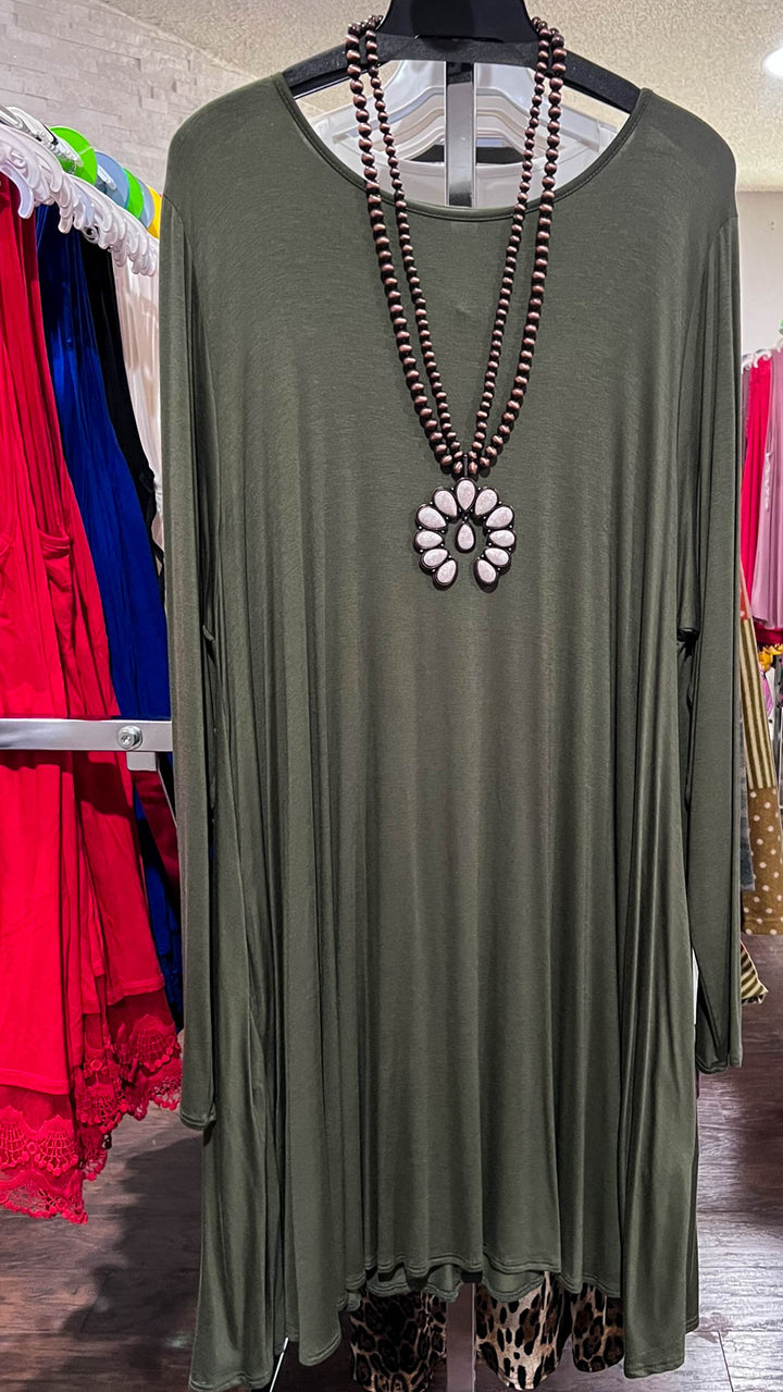 SIMPLE THINGS OLIVE COMFY CASUAL DRESS---------SALE