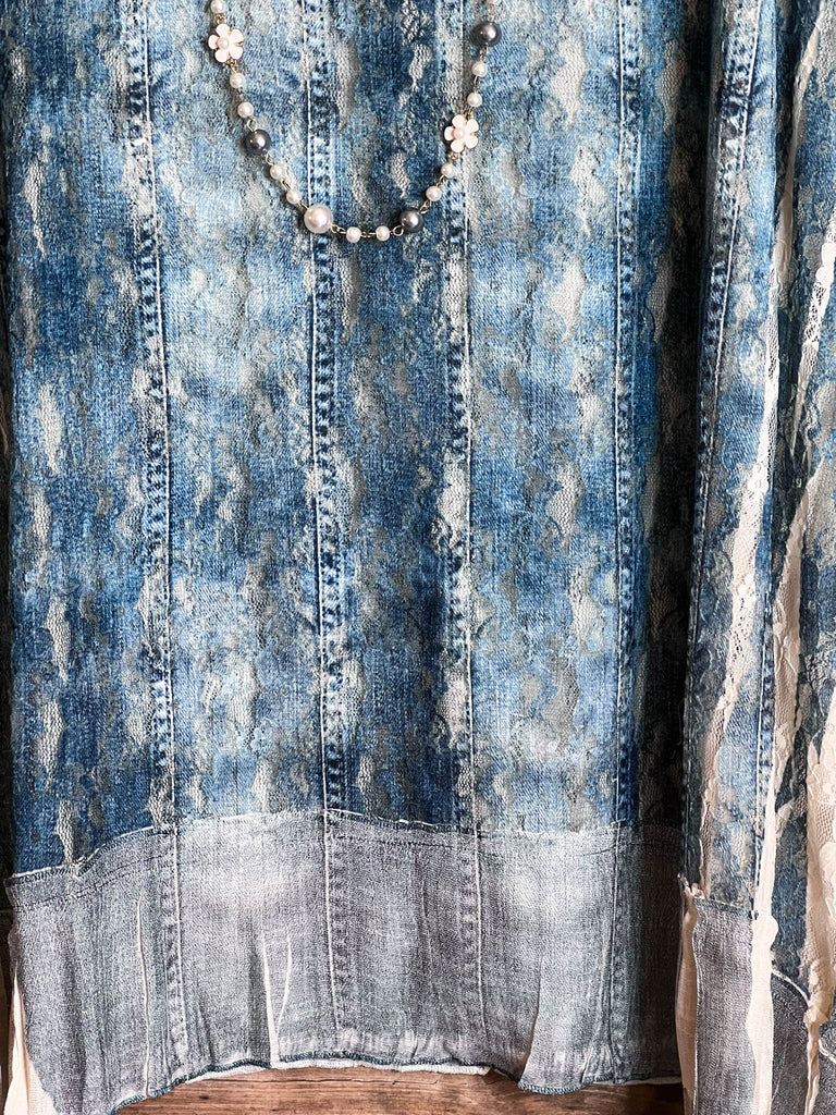 THE BEST LACE BLUE DENIM SLEEVELESS LONG TUNIC
