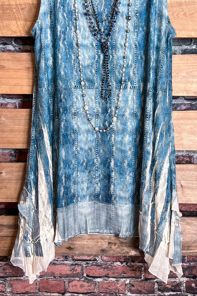 THE BEST LACE BLUE DENIM SLEEVELESS LONG TUNIC