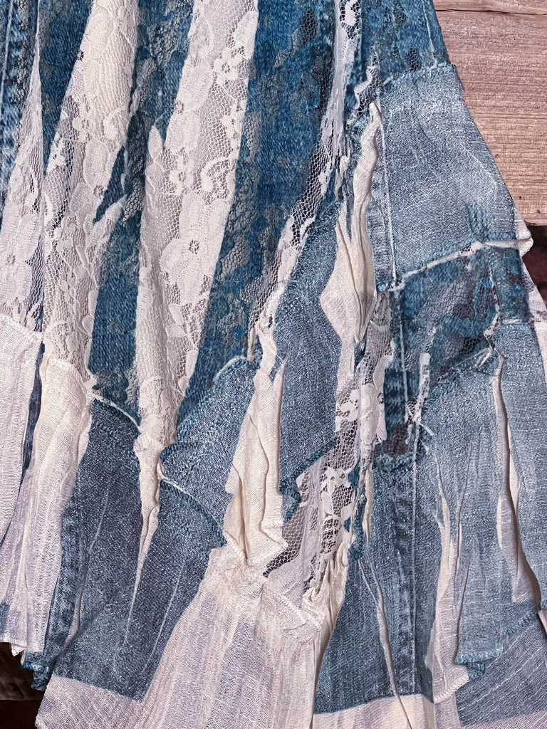 THE BEST LACE BLUE DENIM SLEEVELESS LONG TUNIC