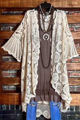 WILDFLOWER LACE  DUSTER CARDIGAN IN IVORY & MULTI-COLOR