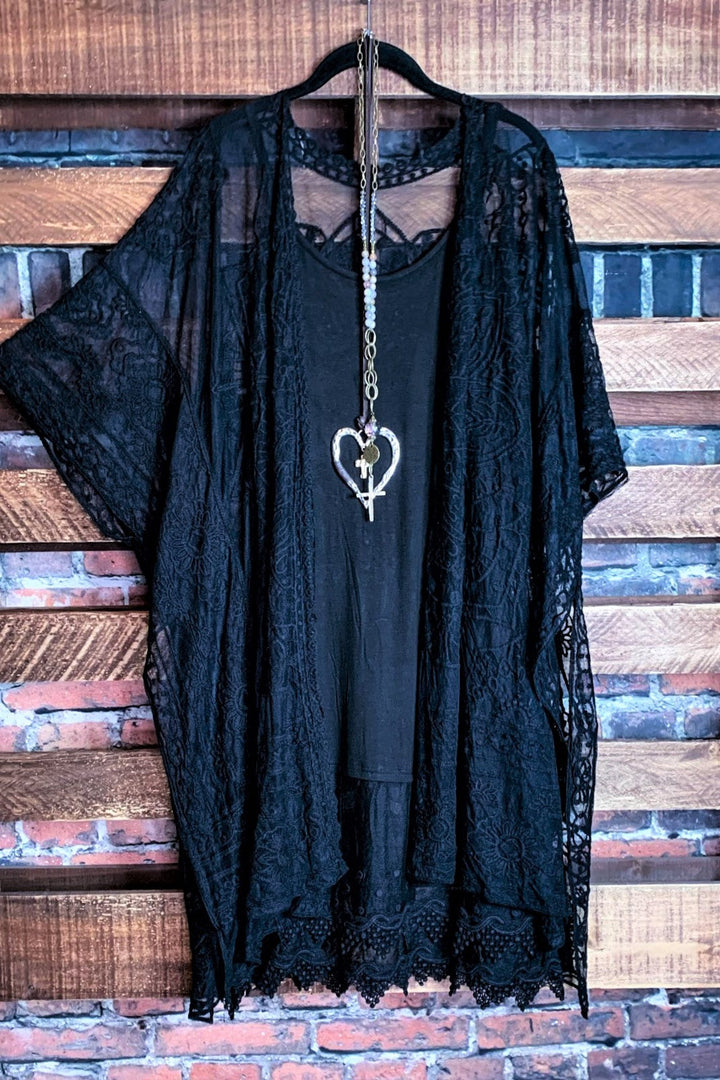 A Fabulous Heart Lace Black Duster Kimono