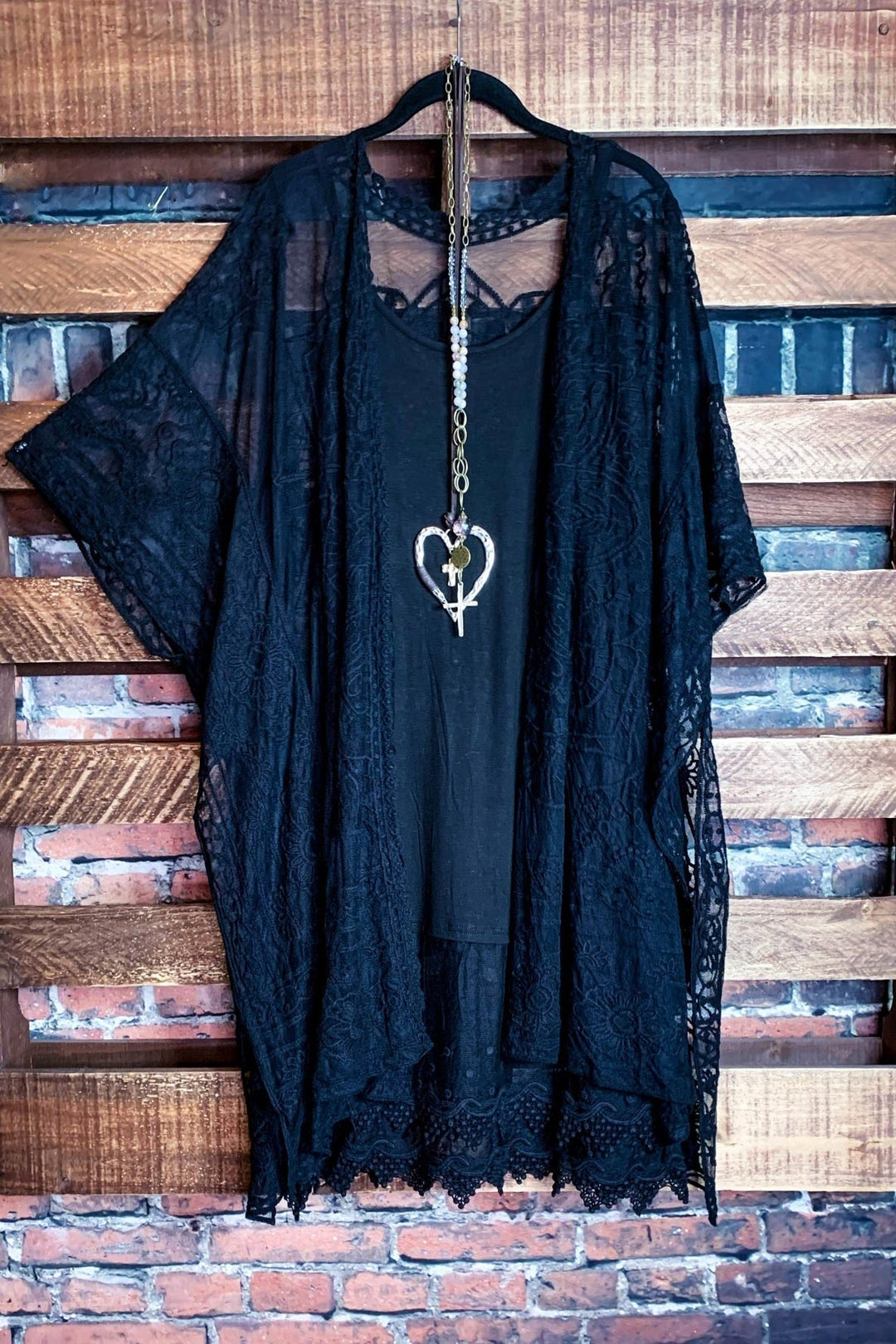 A Fabulous Heart Lace Black Duster Kimono