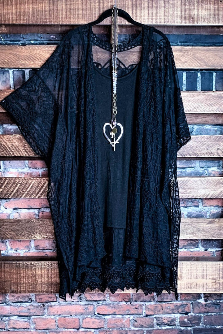 A Fabulous Heart Lace Black Duster Kimono