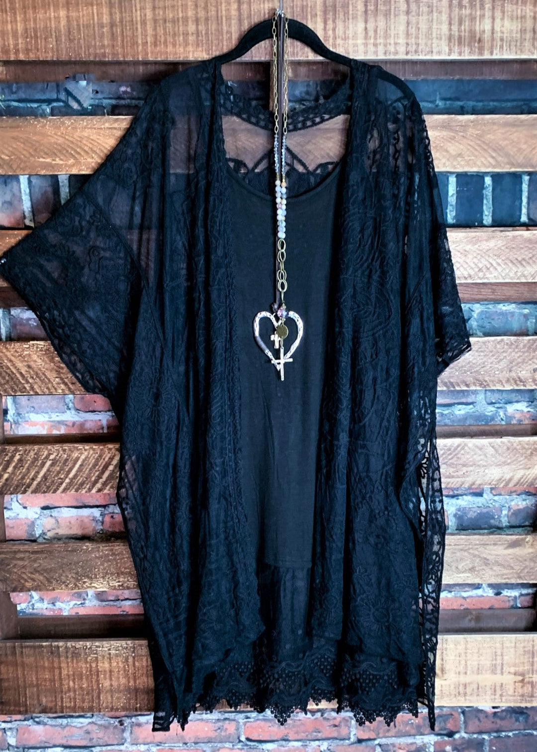 A Fabulous Heart Lace Black Duster Kimono