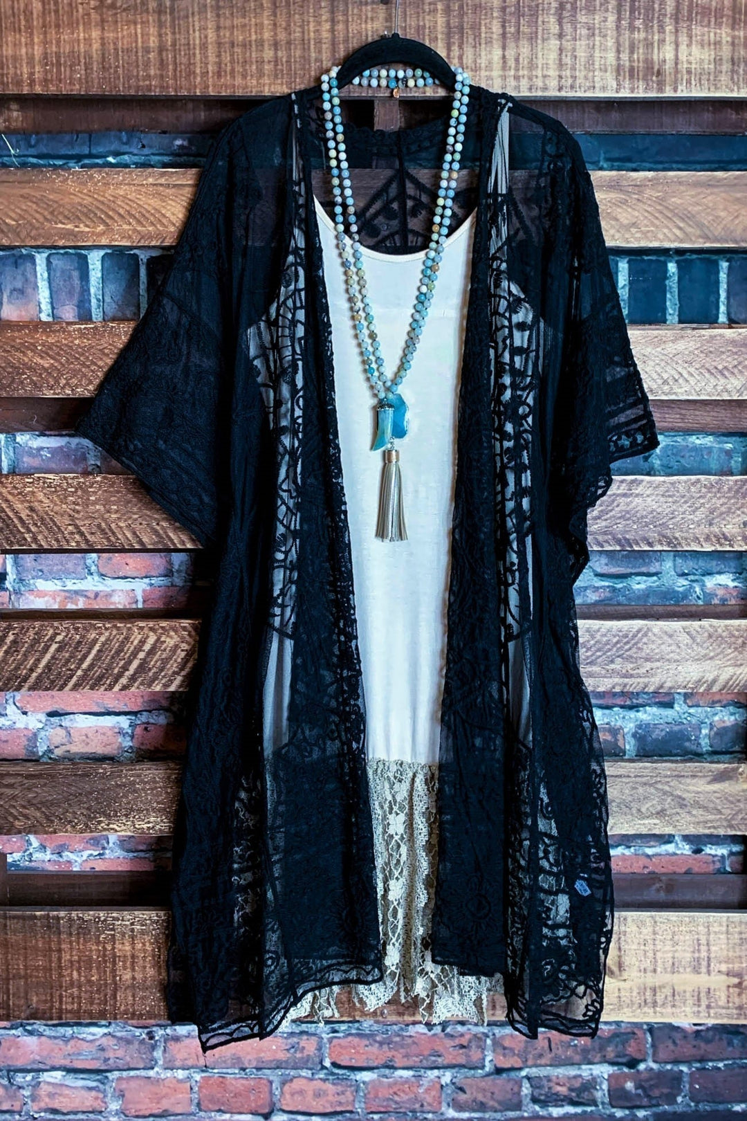 A Fabulous Heart Lace Black Duster Kimono