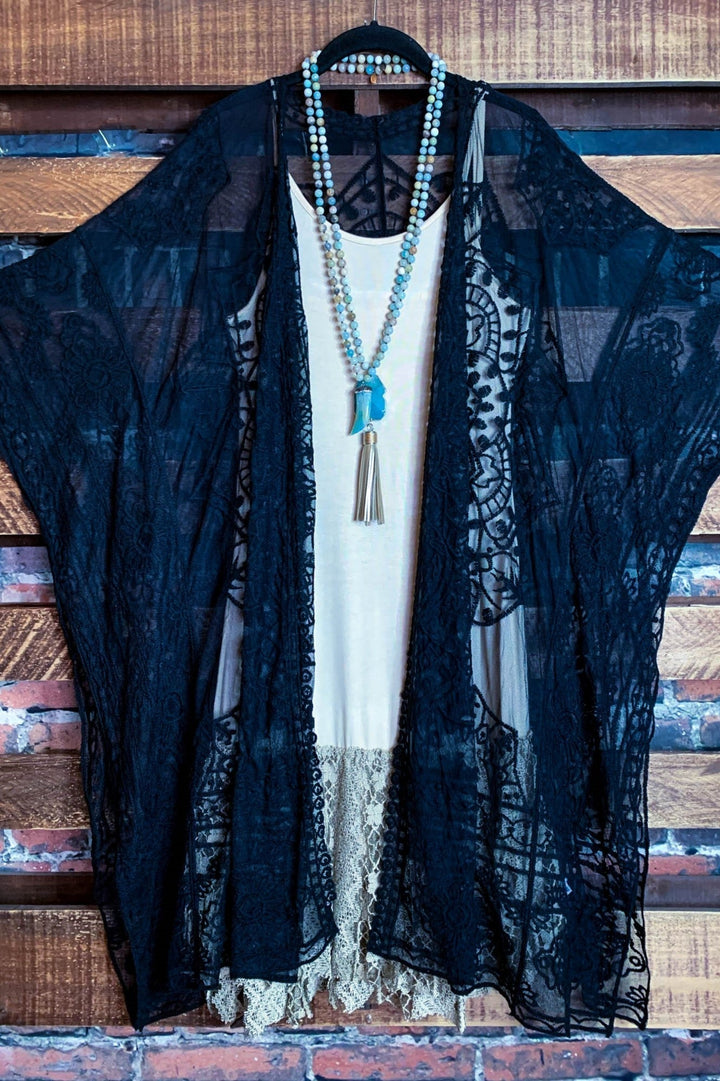 A Fabulous Heart Lace Black Duster Kimono