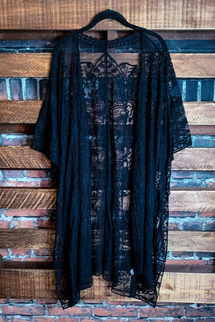 A Fabulous Heart Lace Black Duster Kimono