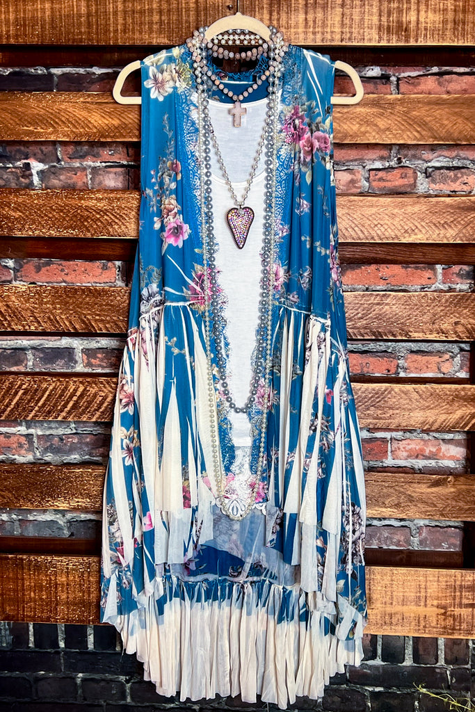 PACIFIC SEA BREEZE FLORAL BLUE TURQUOISE VEST