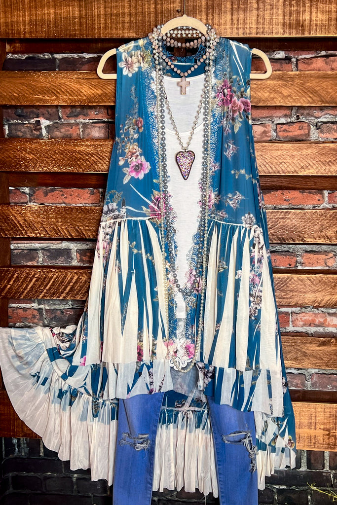 PACIFIC SEA BREEZE FLORAL BLUE TURQUOISE VEST