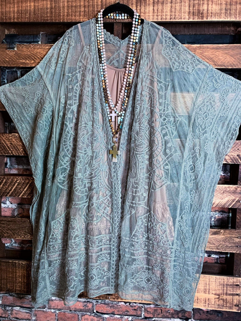 A FABULOUS HEART LACE SAGE DUSTER CARDIGAN