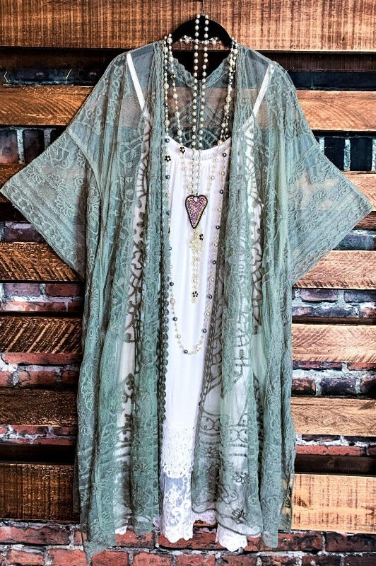 A Fabulous Heart Lace Sage Duster Kimono