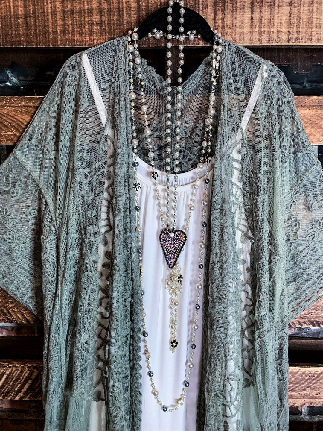 A Fabulous Heart Lace Sage Duster Kimono