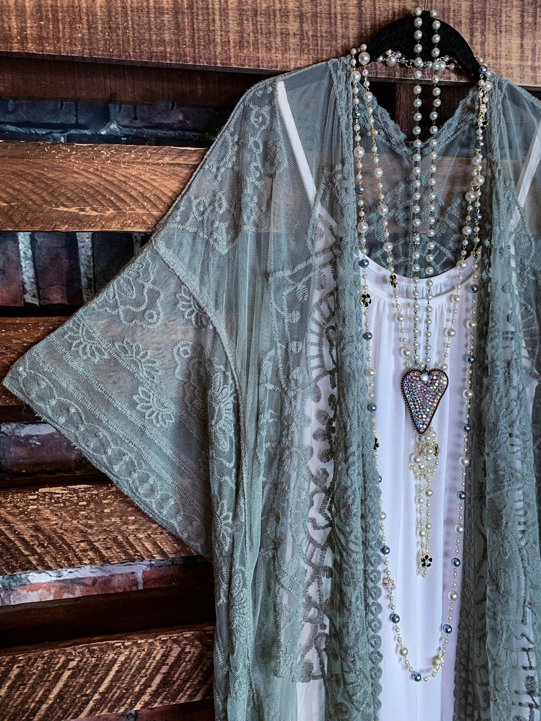 A Fabulous Heart Lace Sage Duster Kimono