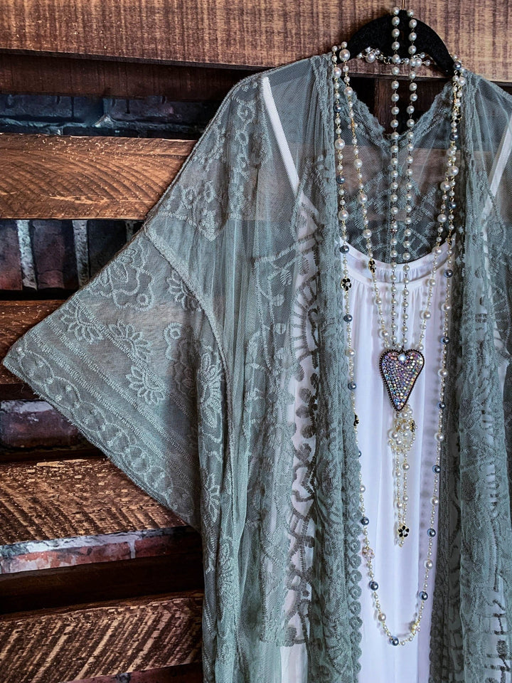 A Fabulous Heart Lace Sage Duster Kimono