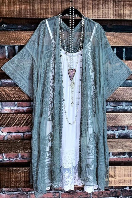 A Fabulous Heart Lace Sage Duster Kimono