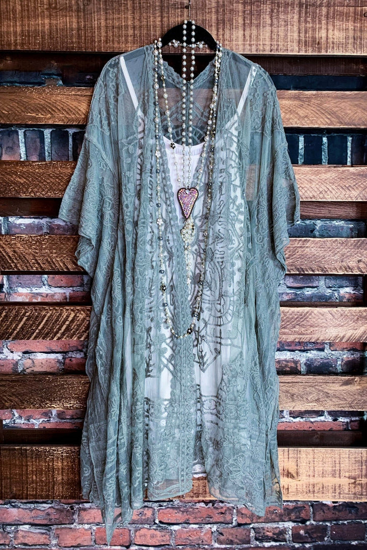 A Fabulous Heart Lace Sage Duster Kimono