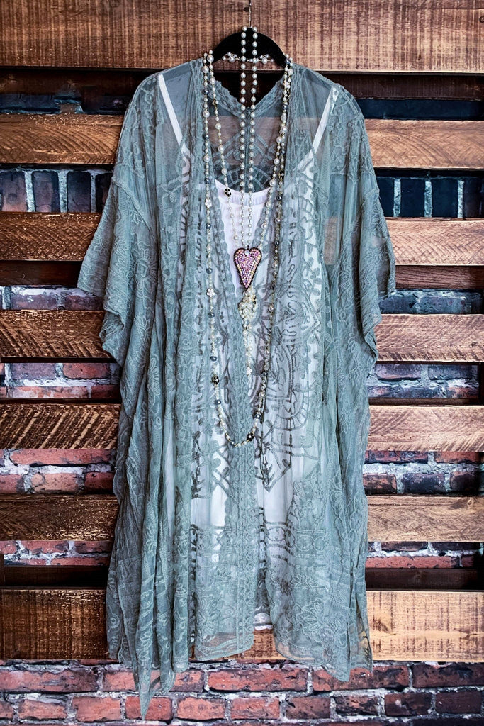 A FABULOUS HEART LACE SAGE DUSTER CARDIGAN KIMONO