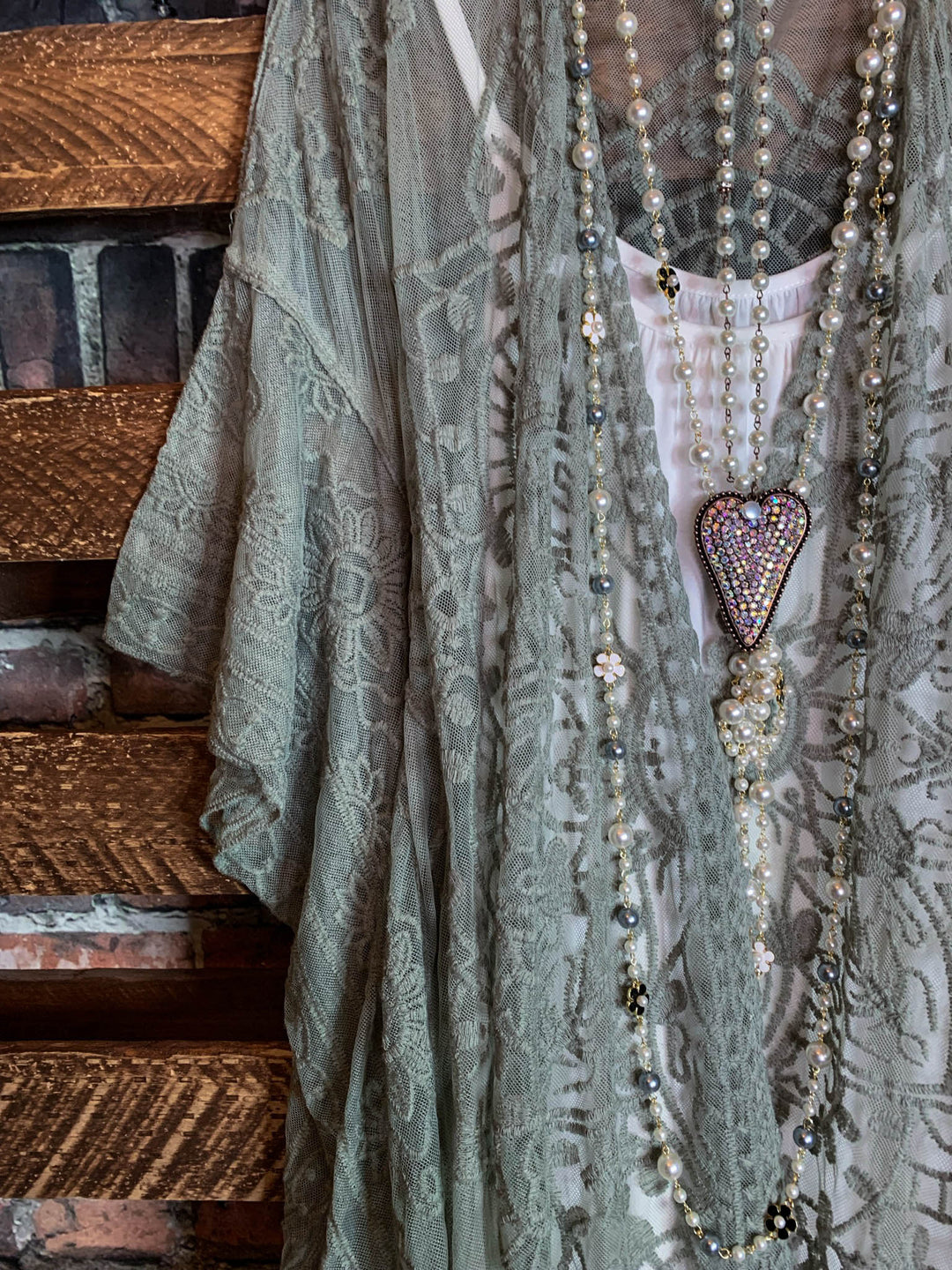 A Fabulous Heart Lace Sage Duster Kimono