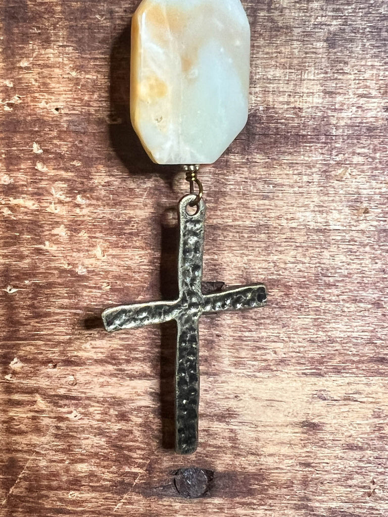 WALK BY FAITH NATURAL STONES CROSS NECKLACE AMAZONITE