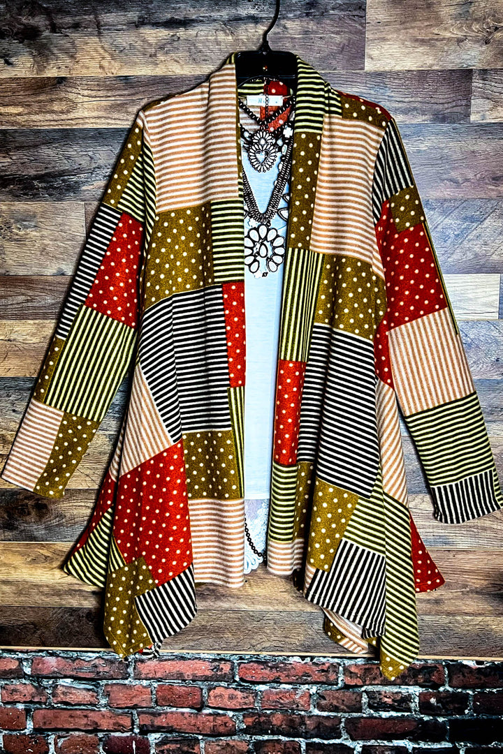 24-26 SIZE - PATCHWORK PRINT MULTI-COLOR CARDIGAN----SALE