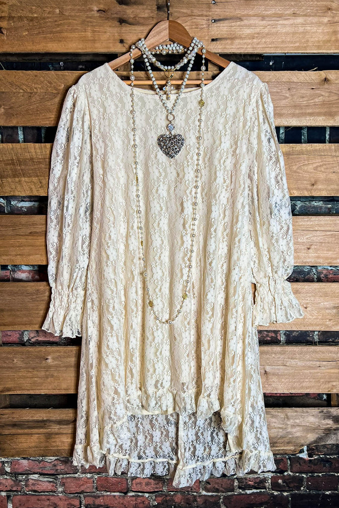 LOVE OF MY LIFE LACE LAYERED TUNIC DRESS IN BEIGE NATURAL