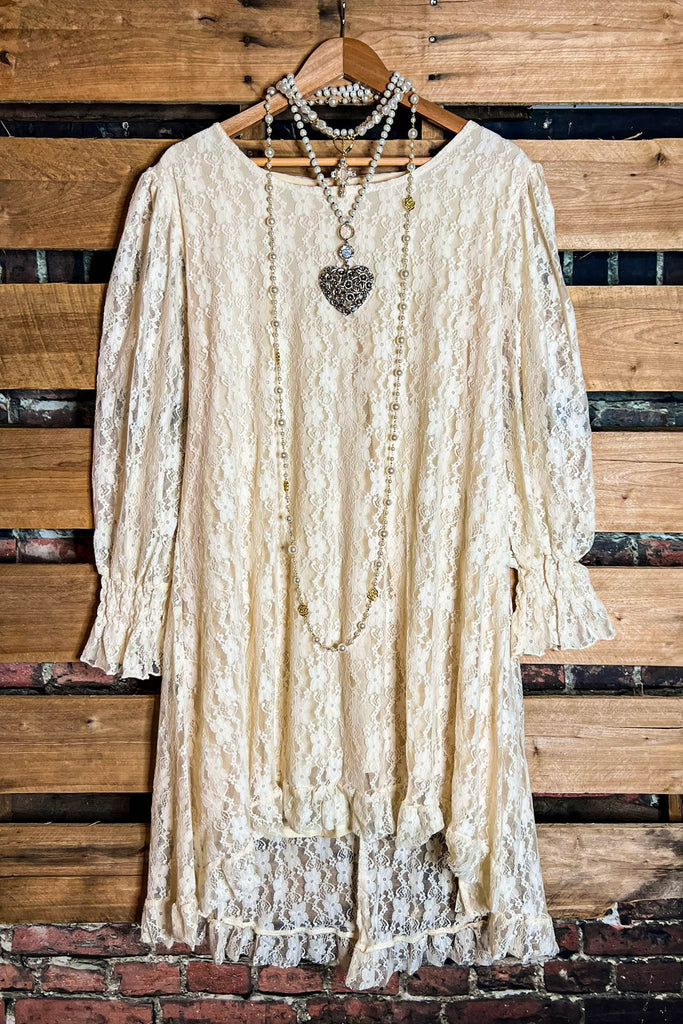 LOVE OF MY LIFE LACE LAYERED TUNIC DRESS IN BEIGE NATURAL
