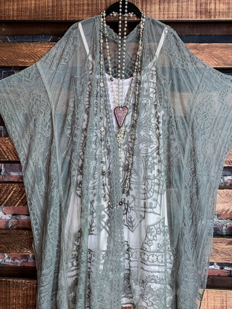 A FABULOUS HEART LACE SAGE DUSTER CARDIGAN KIMONO