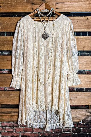 THE BEST LACE BLUE DENIM SLEEVELESS LONG TUNIC