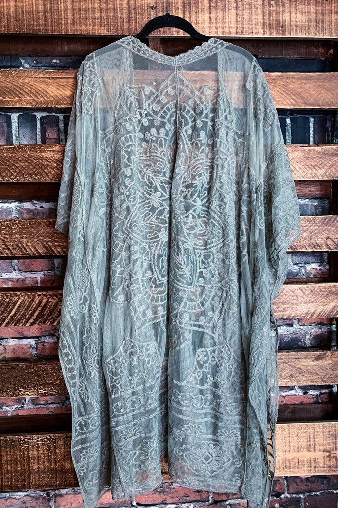 A FABULOUS HEART LACE SAGE DUSTER CARDIGAN KIMONO