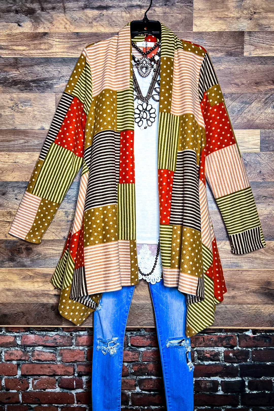 24-26 SIZE - PATCHWORK PRINT MULTI-COLOR CARDIGAN----SALE