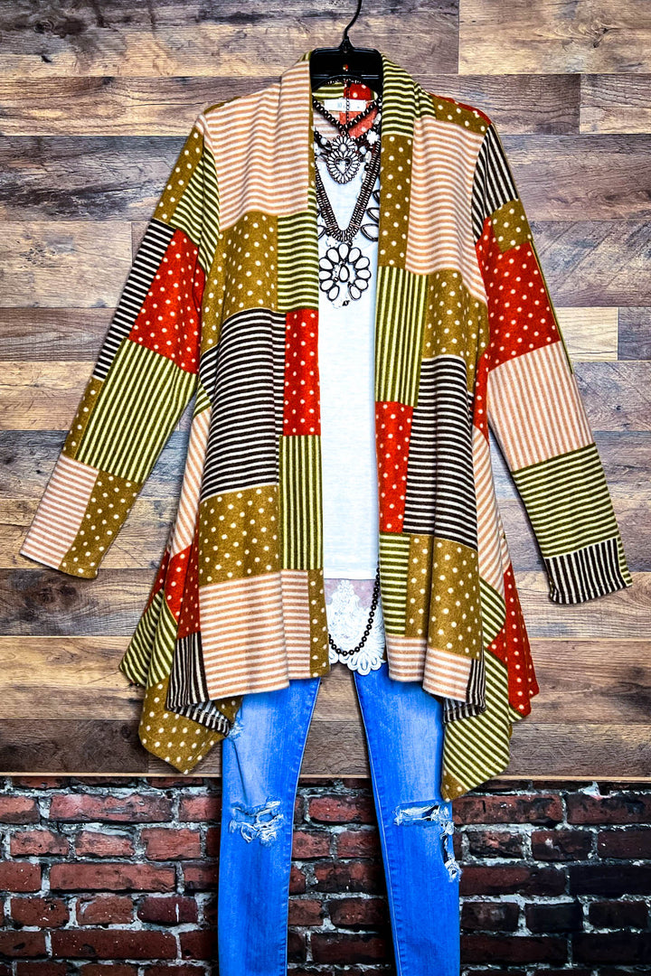 24-26 SIZE - PATCHWORK PRINT MULTI-COLOR CARDIGAN----SALE
