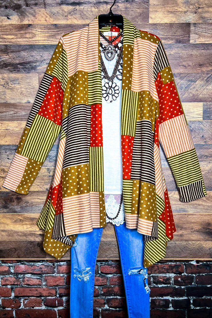 24-26 SIZE - PATCHWORK PRINT MULTI-COLOR CARDIGAN----SALE