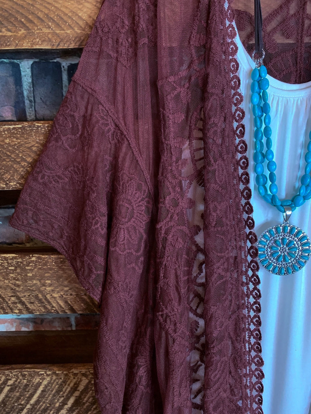 A FABULOUS HEART LACE MAROON DUSTER KIMONO
