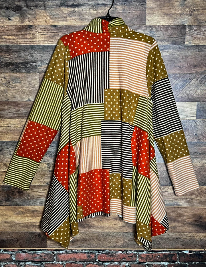 24-26 SIZE - PATCHWORK PRINT MULTI-COLOR CARDIGAN----SALE