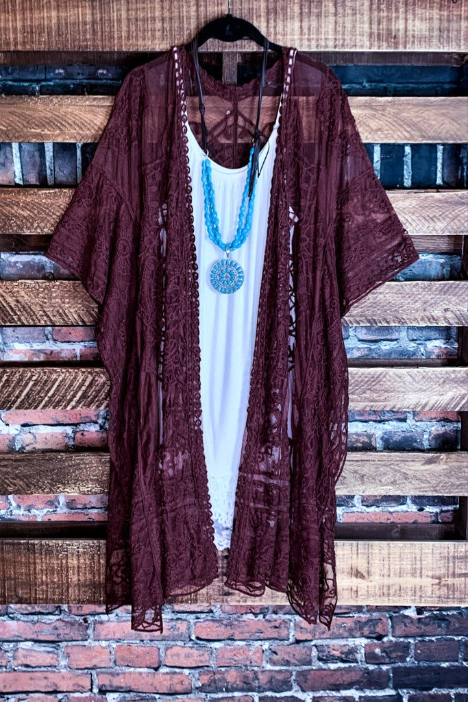 A FABULOUS HEART LACE MAROON DUSTER CARDIGAN