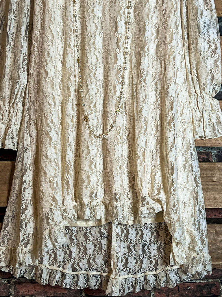 LOVE OF MY LIFE LACE LAYERED TUNIC DRESS IN BEIGE NATURAL