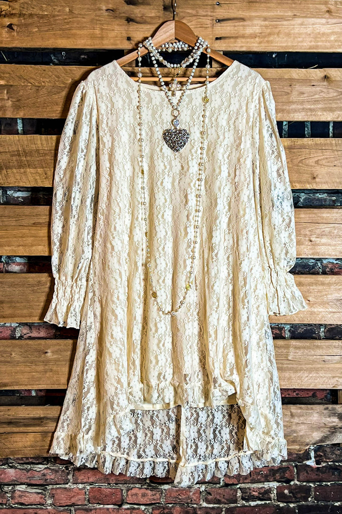 LOVE OF MY LIFE LACE LAYERED TUNIC DRESS IN BEIGE NATURAL