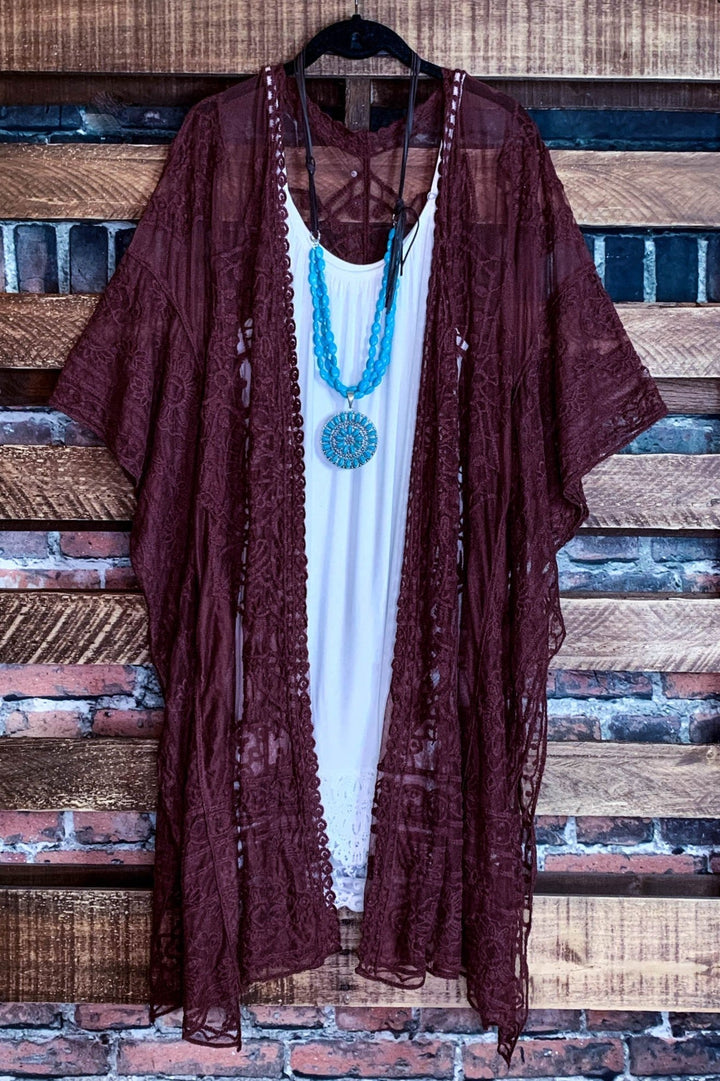 A FABULOUS HEART LACE MAROON DUSTER KIMONO