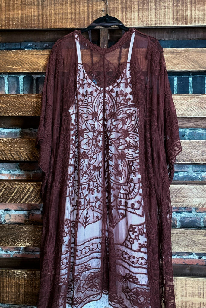 A FABULOUS HEART LACE MAROON DUSTER CARDIGAN