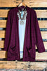 Keep Things Simple Pad Pockets Cardigan in Burgundy