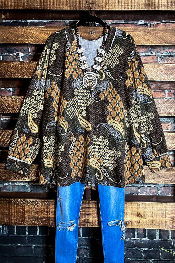 LOVE YOU IS EASY PAISLEY HACCI SOFT TUNIC IN BROWN -----SALE